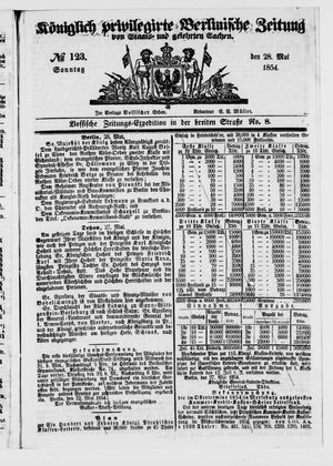 Königlich privilegirte Berlinische Zeitung von Staats- und gelehrten Sachen on May 28, 1854