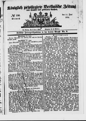 Königlich privilegirte Berlinische Zeitung von Staats- und gelehrten Sachen vom 14.06.1854