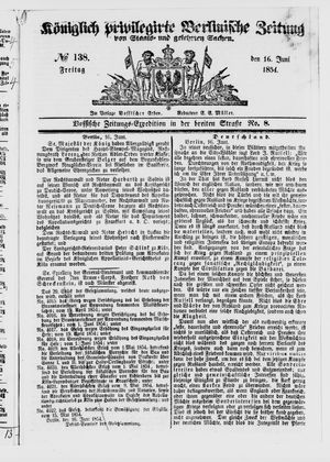 Königlich privilegirte Berlinische Zeitung von Staats- und gelehrten Sachen vom 16.06.1854