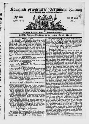 Königlich privilegirte Berlinische Zeitung von Staats- und gelehrten Sachen vom 22.06.1854