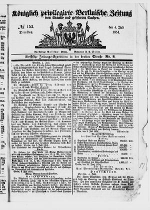 Königlich privilegirte Berlinische Zeitung von Staats- und gelehrten Sachen on Jul 4, 1854