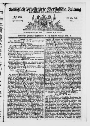 Königlich privilegirte Berlinische Zeitung von Staats- und gelehrten Sachen vom 27.07.1854
