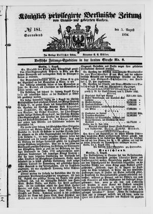 Königlich privilegirte Berlinische Zeitung von Staats- und gelehrten Sachen on Aug 5, 1854