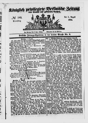 Königlich privilegirte Berlinische Zeitung von Staats- und gelehrten Sachen on Aug 8, 1854