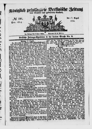 Königlich privilegirte Berlinische Zeitung von Staats- und gelehrten Sachen vom 17.08.1854