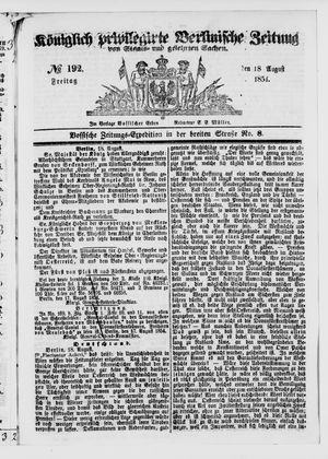 Königlich privilegirte Berlinische Zeitung von Staats- und gelehrten Sachen on Aug 18, 1854