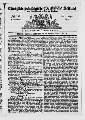 Königlich privilegirte Berlinische Zeitung von Staats- und gelehrten Sachen vom 19.08.1854