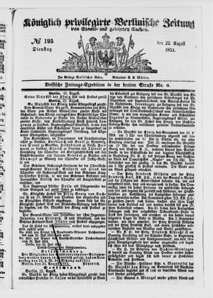 Königlich privilegirte Berlinische Zeitung von Staats- und gelehrten Sachen on Aug 22, 1854