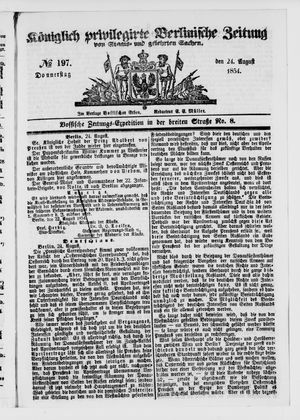Königlich privilegirte Berlinische Zeitung von Staats- und gelehrten Sachen on Aug 24, 1854