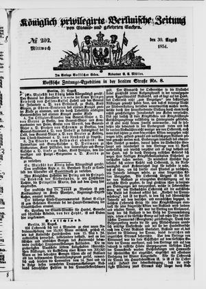 Königlich privilegirte Berlinische Zeitung von Staats- und gelehrten Sachen on Aug 30, 1854