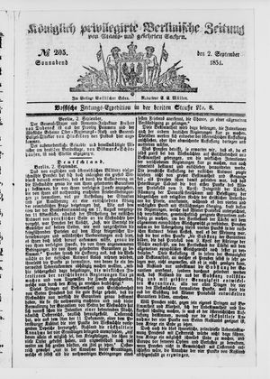 Königlich privilegirte Berlinische Zeitung von Staats- und gelehrten Sachen on Sep 2, 1854