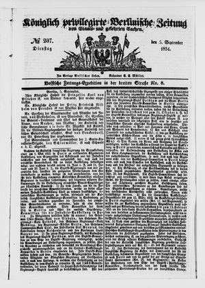 Königlich privilegirte Berlinische Zeitung von Staats- und gelehrten Sachen on Sep 5, 1854