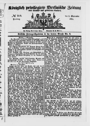 Königlich privilegirte Berlinische Zeitung von Staats- und gelehrten Sachen vom 08.09.1854