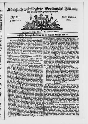 Königlich privilegirte Berlinische Zeitung von Staats- und gelehrten Sachen on Sep 9, 1854