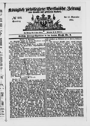 Königlich privilegirte Berlinische Zeitung von Staats- und gelehrten Sachen on Sep 10, 1854