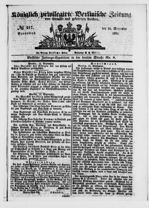 Königlich privilegirte Berlinische Zeitung von Staats- und gelehrten Sachen vom 16.09.1854