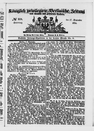 Königlich privilegirte Berlinische Zeitung von Staats- und gelehrten Sachen on Sep 17, 1854