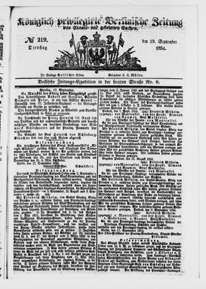 Königlich privilegirte Berlinische Zeitung von Staats- und gelehrten Sachen vom 19.09.1854