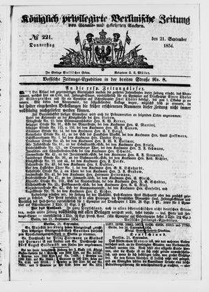Königlich privilegirte Berlinische Zeitung von Staats- und gelehrten Sachen on Sep 21, 1854