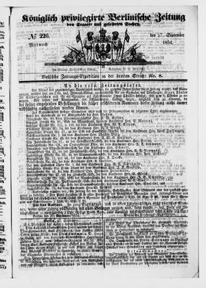 Königlich privilegirte Berlinische Zeitung von Staats- und gelehrten Sachen vom 27.09.1854