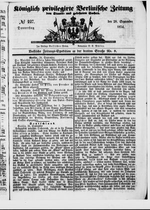 Königlich privilegirte Berlinische Zeitung von Staats- und gelehrten Sachen vom 28.09.1854