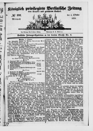 Königlich privilegirte Berlinische Zeitung von Staats- und gelehrten Sachen on Oct 4, 1854