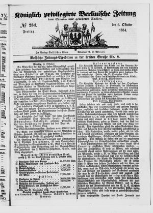 Königlich privilegirte Berlinische Zeitung von Staats- und gelehrten Sachen on Oct 6, 1854
