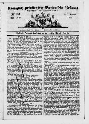Königlich privilegirte Berlinische Zeitung von Staats- und gelehrten Sachen vom 07.10.1854