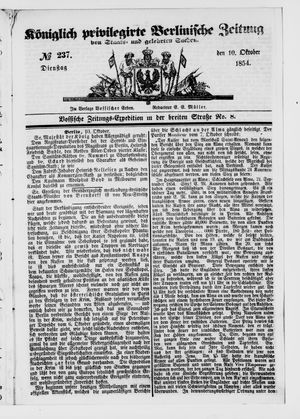 Königlich privilegirte Berlinische Zeitung von Staats- und gelehrten Sachen vom 10.10.1854