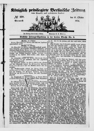 Königlich privilegirte Berlinische Zeitung von Staats- und gelehrten Sachen on Oct 11, 1854