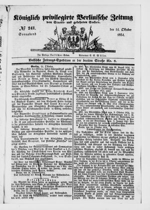 Königlich privilegirte Berlinische Zeitung von Staats- und gelehrten Sachen on Oct 14, 1854