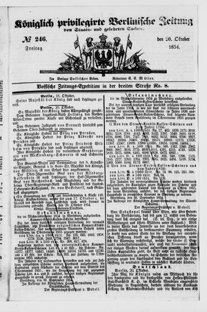 Königlich privilegirte Berlinische Zeitung von Staats- und gelehrten Sachen vom 20.10.1854