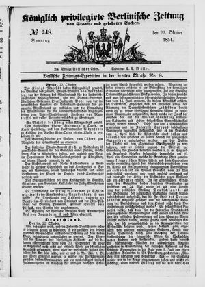 Königlich privilegirte Berlinische Zeitung von Staats- und gelehrten Sachen vom 22.10.1854