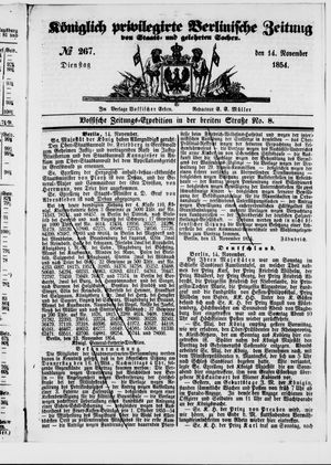Königlich privilegirte Berlinische Zeitung von Staats- und gelehrten Sachen vom 14.11.1854