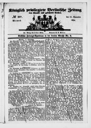 Königlich privilegirte Berlinische Zeitung von Staats- und gelehrten Sachen vom 15.11.1854