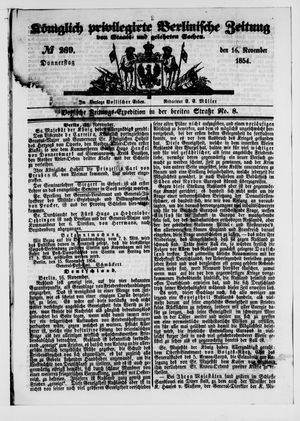 Königlich privilegirte Berlinische Zeitung von Staats- und gelehrten Sachen vom 16.11.1854