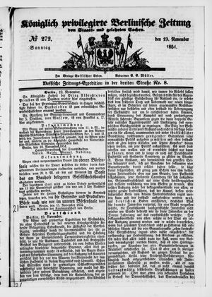 Königlich privilegirte Berlinische Zeitung von Staats- und gelehrten Sachen vom 19.11.1854