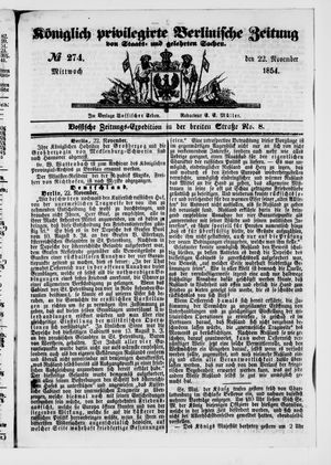 Königlich privilegirte Berlinische Zeitung von Staats- und gelehrten Sachen vom 22.11.1854