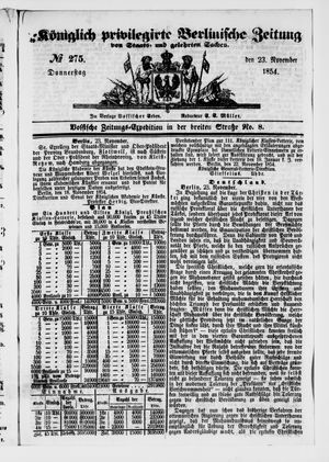 Königlich privilegirte Berlinische Zeitung von Staats- und gelehrten Sachen on Nov 23, 1854