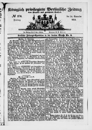 Königlich privilegirte Berlinische Zeitung von Staats- und gelehrten Sachen vom 24.11.1854
