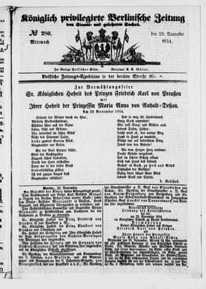 Königlich privilegirte Berlinische Zeitung von Staats- und gelehrten Sachen vom 29.11.1854