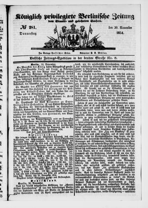 Königlich privilegirte Berlinische Zeitung von Staats- und gelehrten Sachen vom 30.11.1854