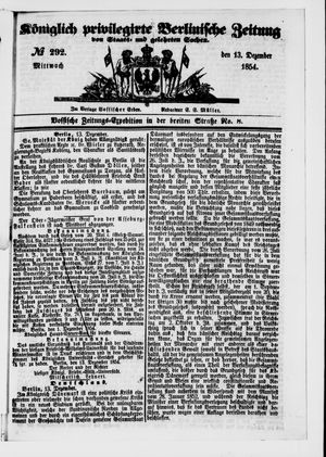 Königlich privilegirte Berlinische Zeitung von Staats- und gelehrten Sachen on Dec 13, 1854