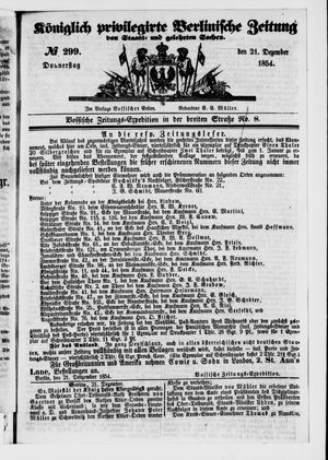 Königlich privilegirte Berlinische Zeitung von Staats- und gelehrten Sachen vom 21.12.1854