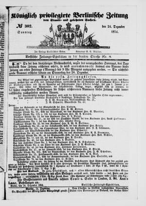 Königlich privilegirte Berlinische Zeitung von Staats- und gelehrten Sachen on Dec 24, 1854