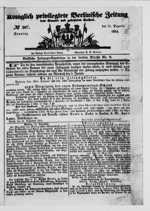 Königlich privilegirte Berlinische Zeitung von Staats- und gelehrten Sachen vom 31.12.1854