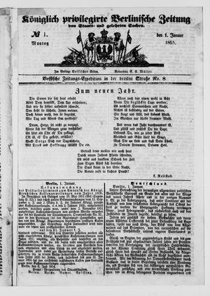 Königlich privilegirte Berlinische Zeitung von Staats- und gelehrten Sachen vom 01.01.1855