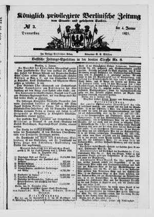 Königlich privilegirte Berlinische Zeitung von Staats- und gelehrten Sachen on Jan 4, 1855
