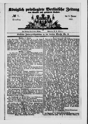 Königlich privilegirte Berlinische Zeitung von Staats- und gelehrten Sachen vom 09.01.1855