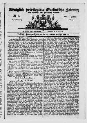 Königlich privilegirte Berlinische Zeitung von Staats- und gelehrten Sachen on Jan 11, 1855